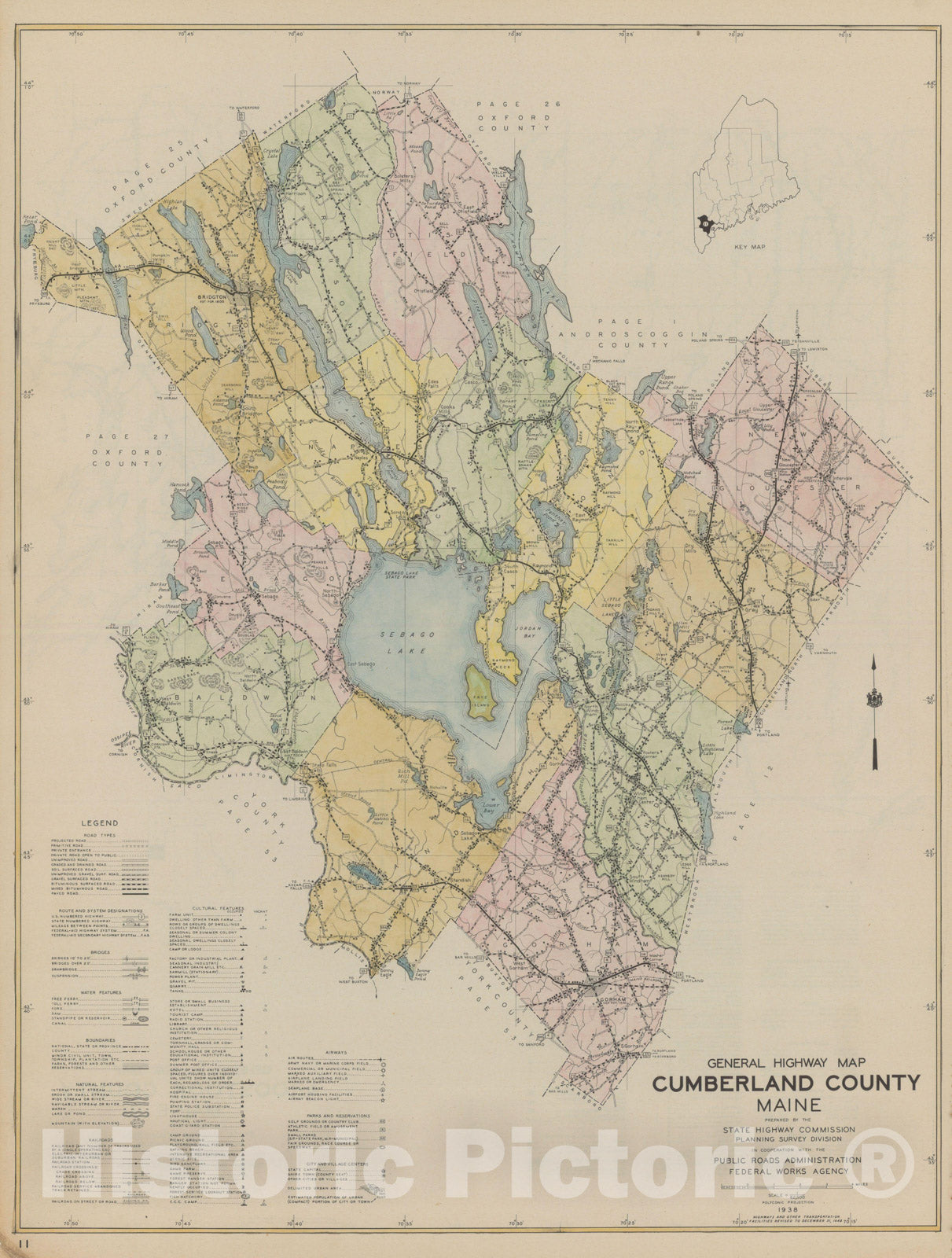 Historic Map : Maine General Highway County Maps, Cumberland 1938 Plate 011 , Vintage Wall Art
