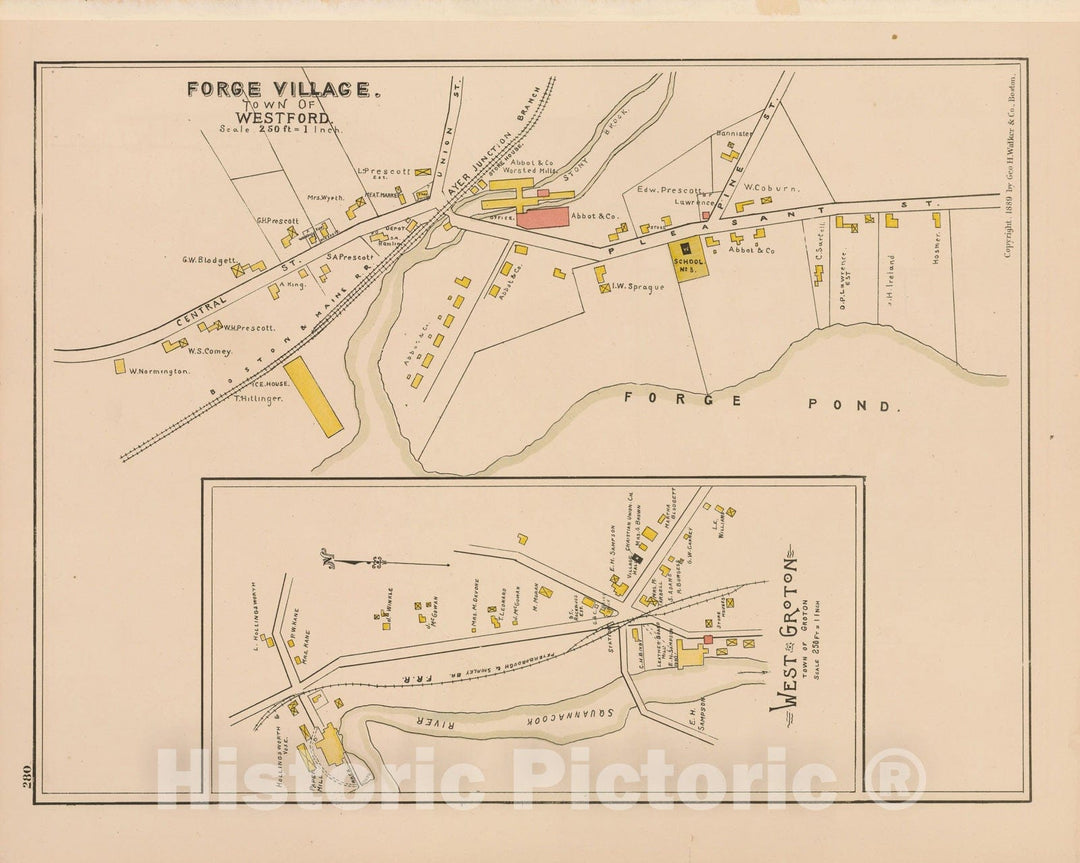 Historic Map : Atlas of Middlesex County, Massachusetts, Groton & Westford 1889 , Vintage Wall Art