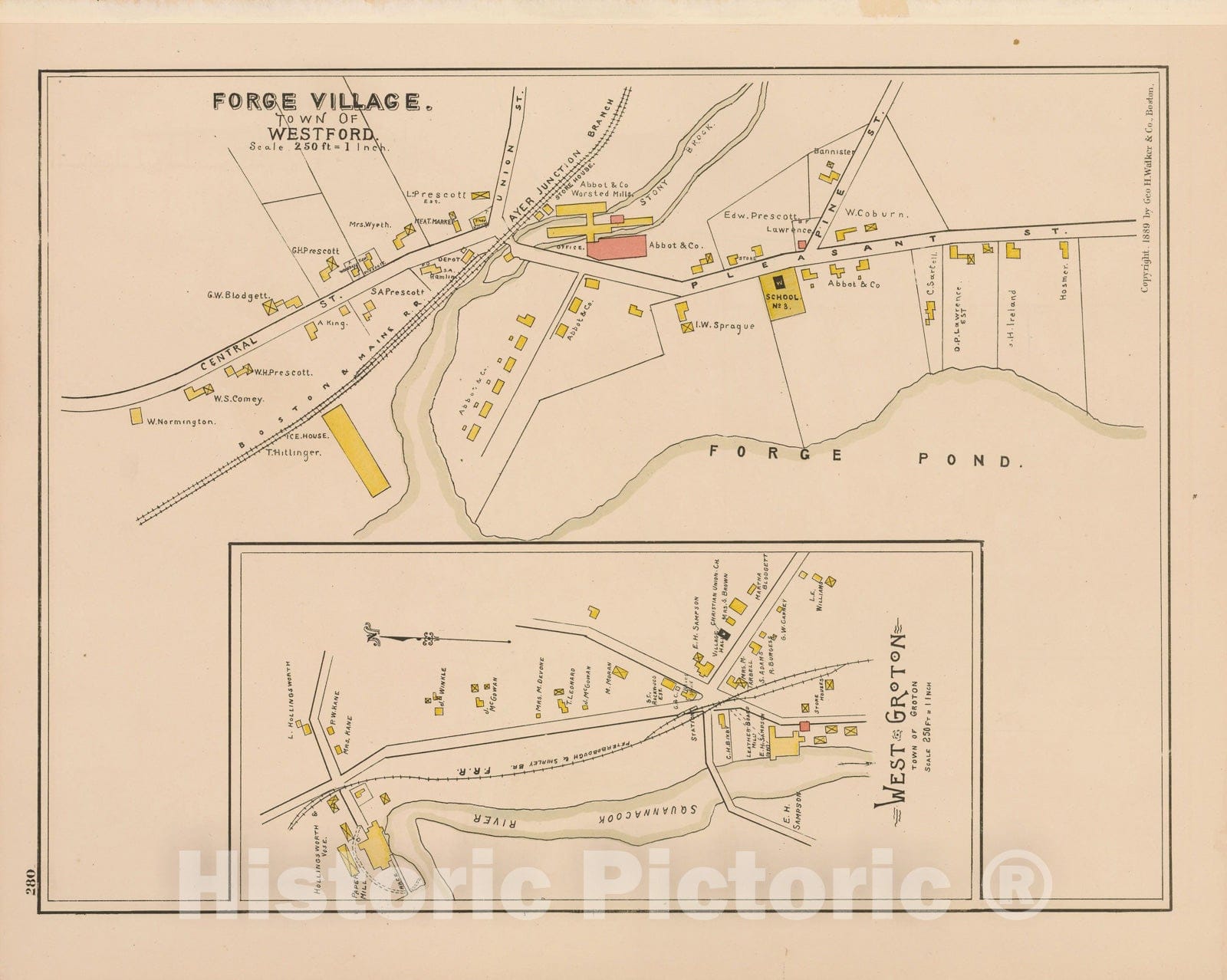 Historic Map : Atlas of Middlesex County, Massachusetts, Groton & Westford 1889 , Vintage Wall Art