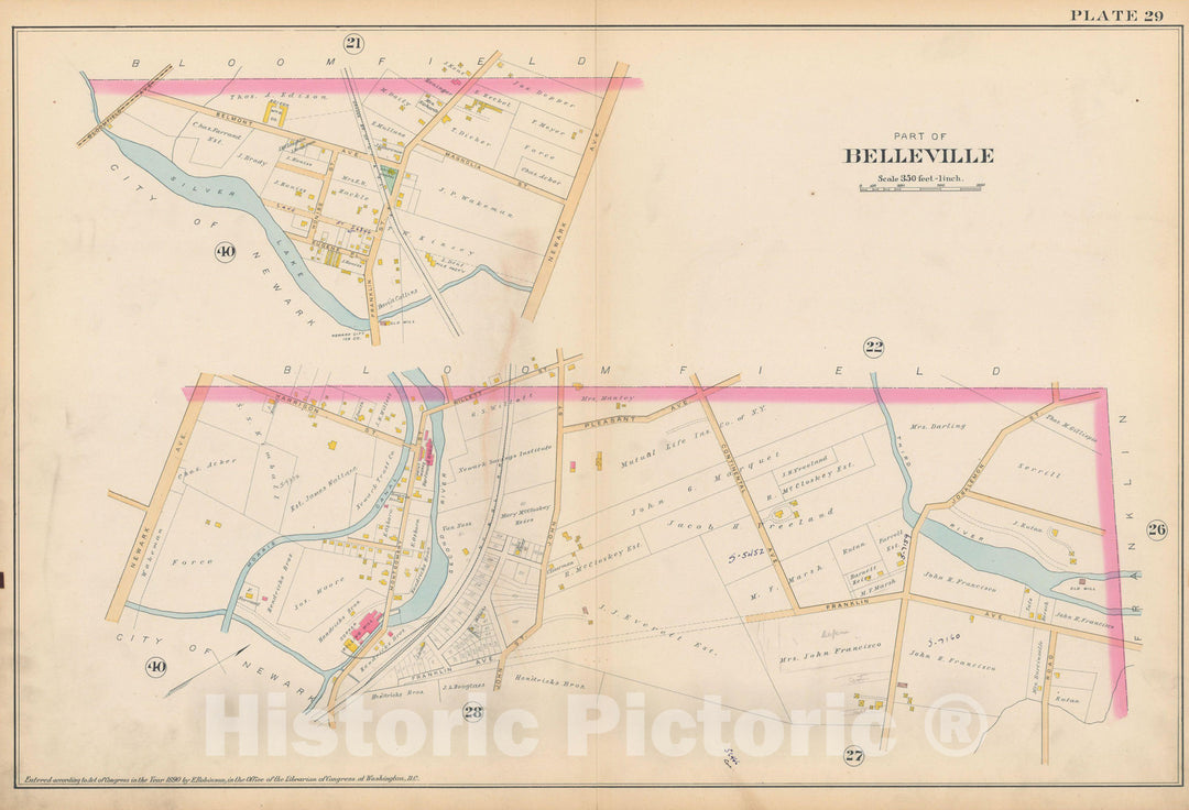 Historic Map : Atlas of Essex County, New Jersey, Belleville 1890 Plate 029 , Vintage Wall Art