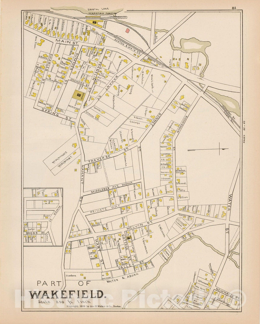 Historic Map : Atlas of Middlesex County, Massachusetts, Wakefield 1889 , v3, Vintage Wall Art
