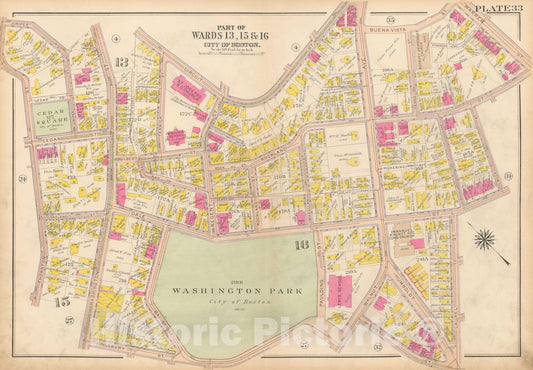 Historic Map : Atlas City of Boston, Roxbury, Roxbury 1915 Plate 033 , Vintage Wall Art