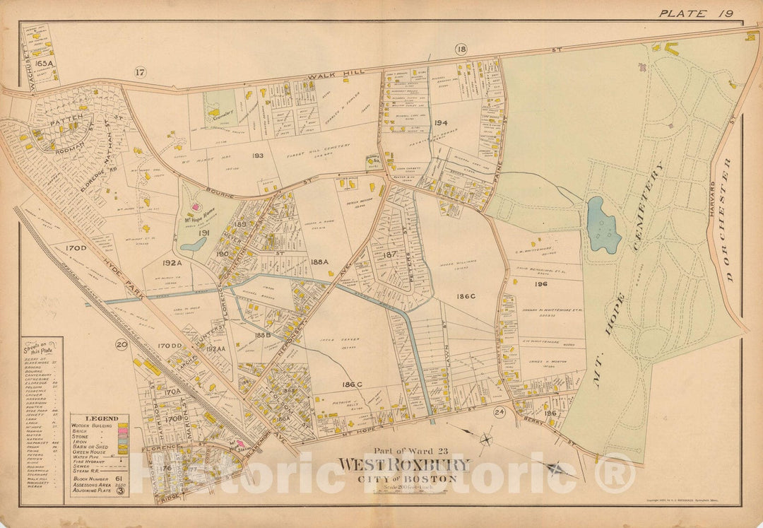 Historic Map : Atlas of Dorchester, West Roxbury and Brighton, Roslindale 1899 Plate 019 , Vintage Wall Art