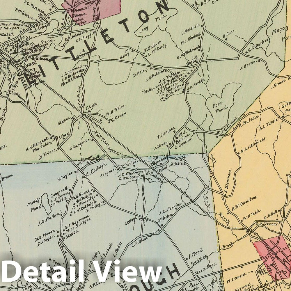 Historic Map : Atlas of Middlesex County, Massachusetts, Acton & Boxborough & Littleton 1889 , Vintage Wall Art