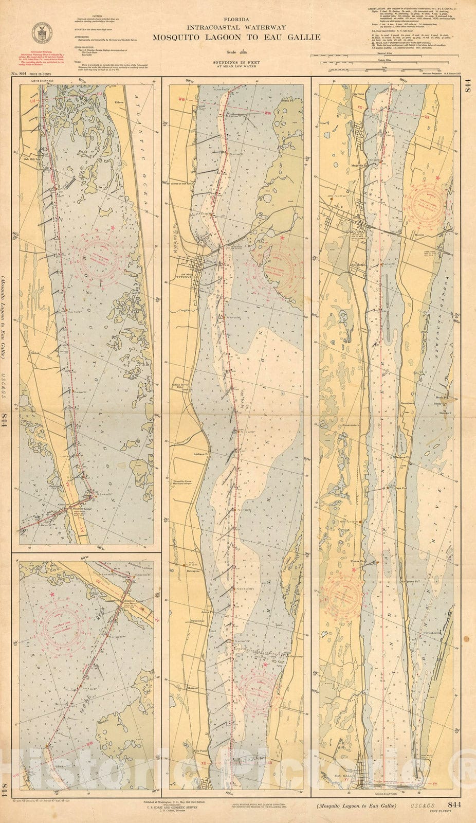 Historic Map : Coastal Charts - Florida Intracoastal: Mosquito Lagn to Eau Gallie 1948 , Vintage Wall Art