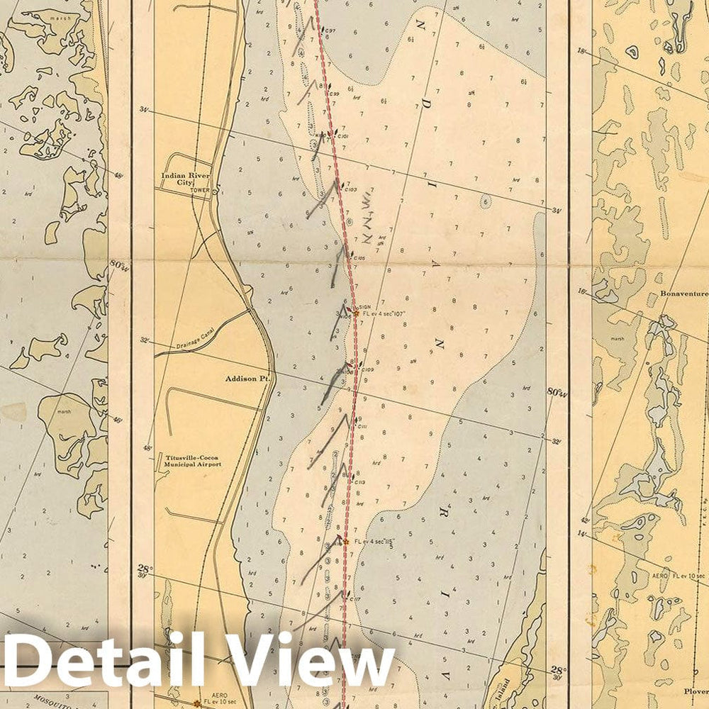 Historic Map : Coastal Charts - Florida Intracoastal: Mosquito Lagn to Eau Gallie 1948 , Vintage Wall Art