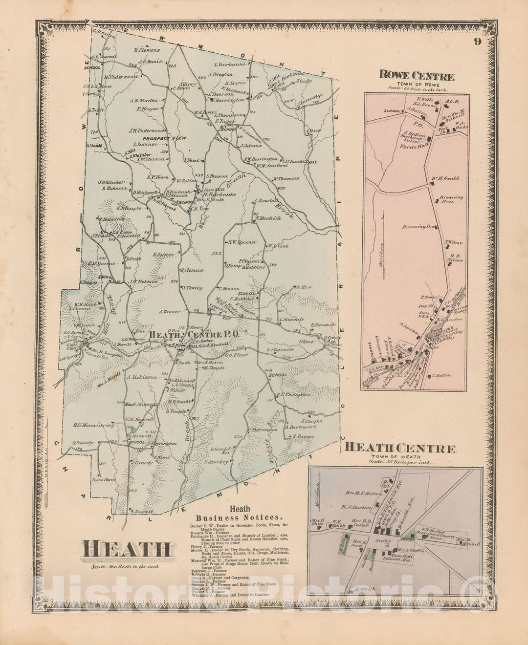 Historic Map : Atlas of Franklin Co. Massachusetts, Heath & Rowe 1871 , Vintage Wall Art