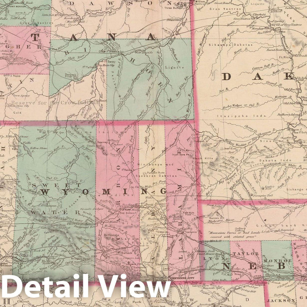 Historic Map : Idaho & Montana & Nebraska & North Dakota & South Dakota & Wyoming 1873 , Family Atlas World , Vintage Wall Art