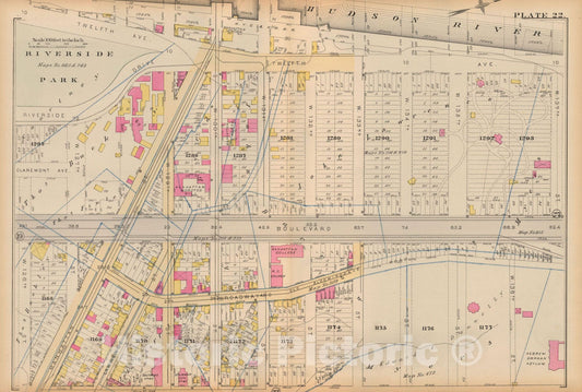 Historic Map : Atlas City of New York, Vol 2 ... 12th Ward, 2nd Ed., Manhattan 1884 Plate 022 , Vintage Wall Art