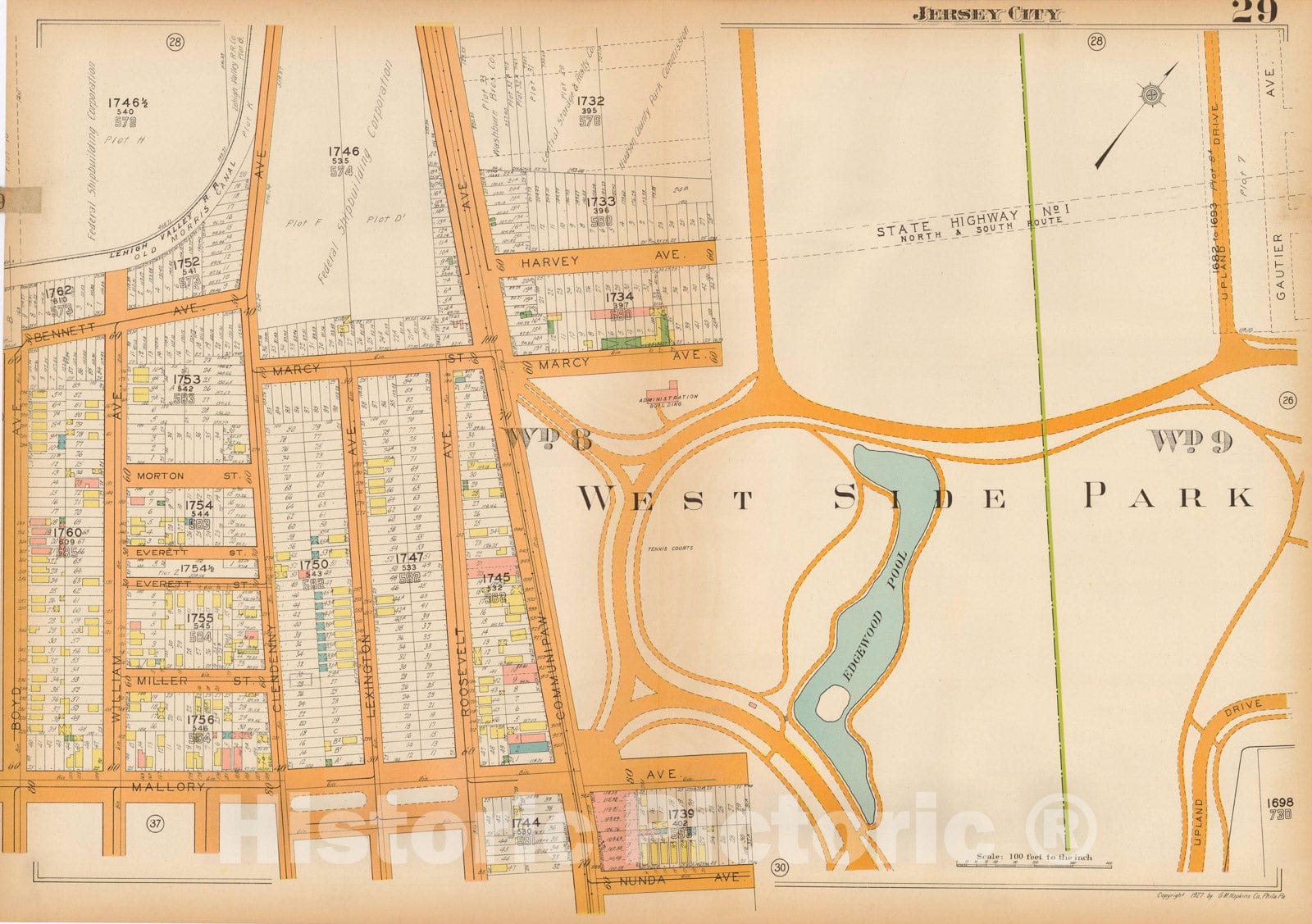 Historic Map : Plat Book of Jersey City, 1928 Plate 029 , Vintage Wall Art