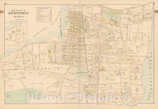 Historic Map : Atlas of Southern Rhode Island, Newport 1895 Plate 003 , Vintage Wall Art