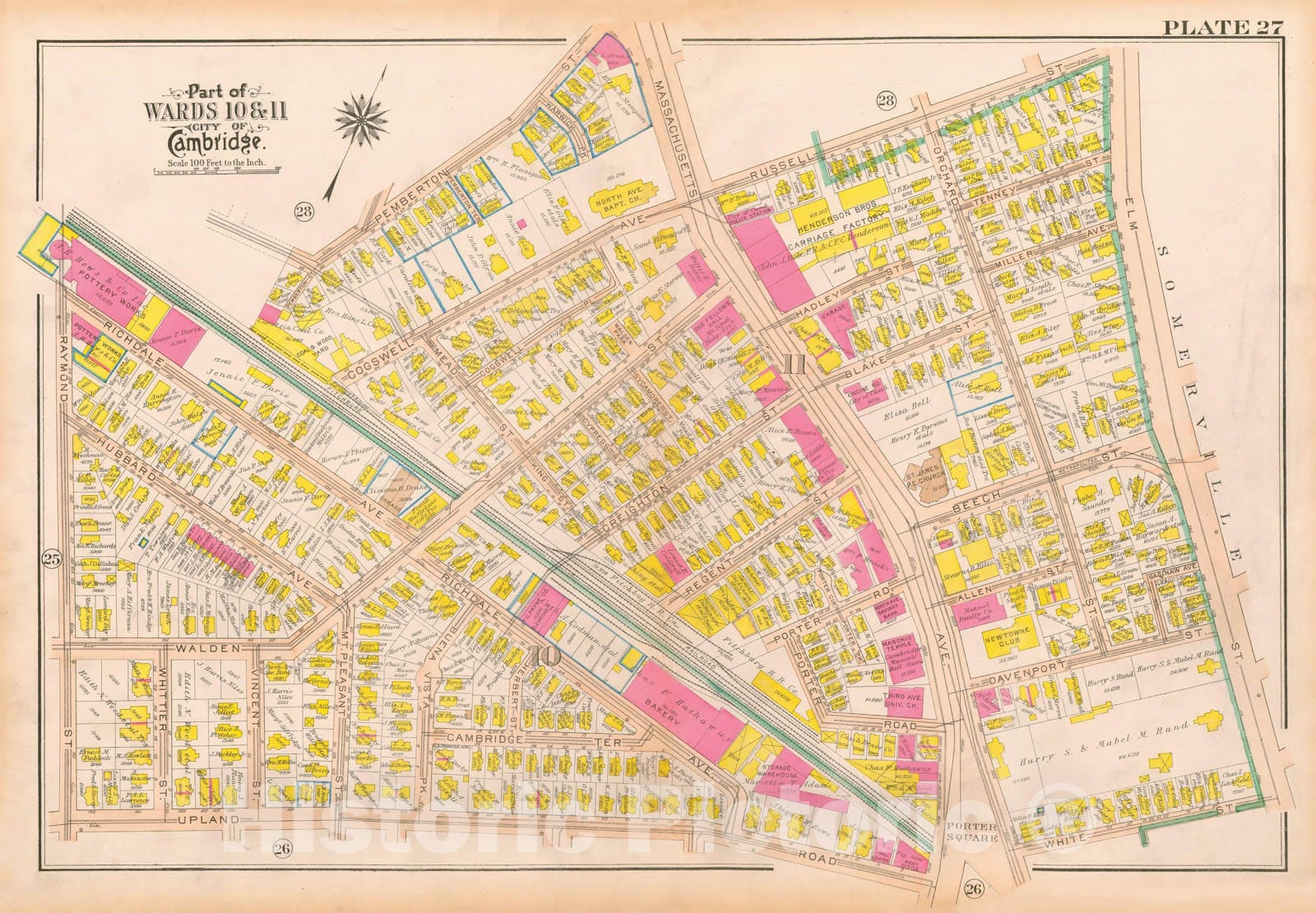 Historic Map : Atlas City of Cambridge Massachusetts 1916 Plate 027 , Vintage Wall Art