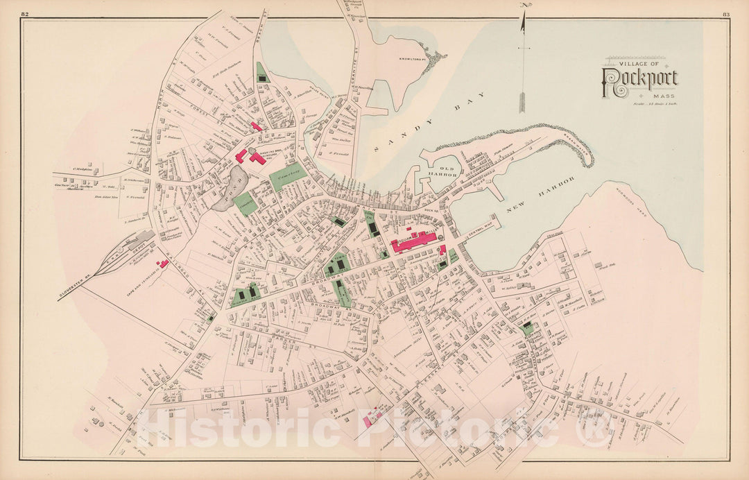 Historic Map : Atlas of Essex County, Rockport 1884 , v3, Vintage Wall Art