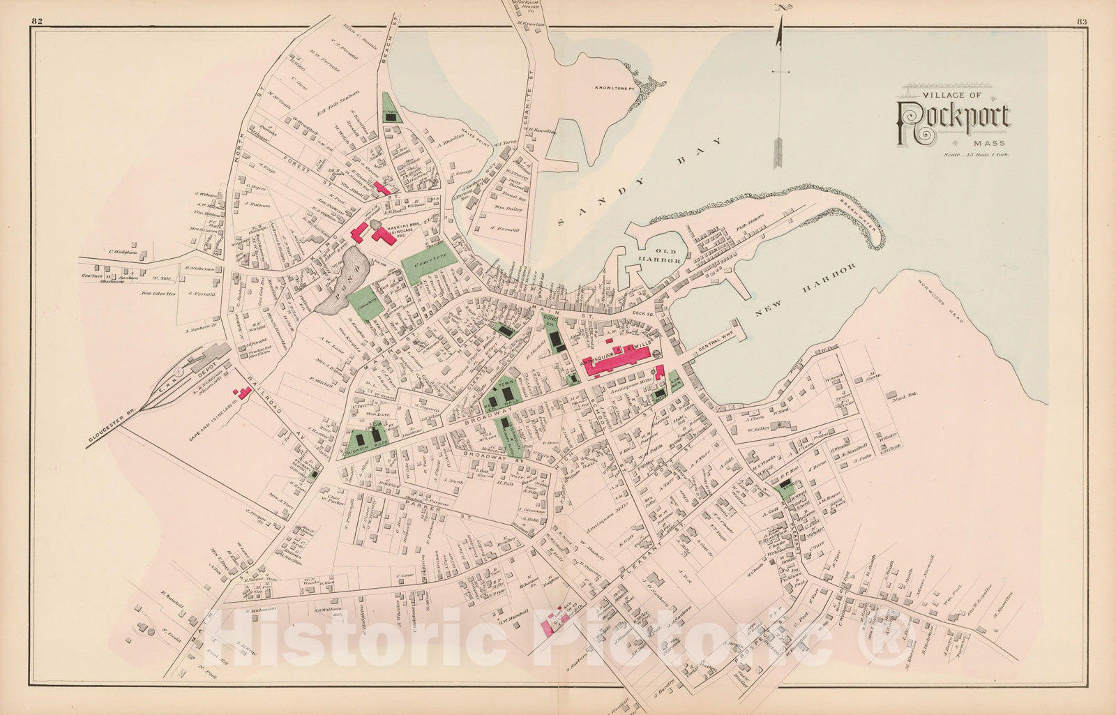 Historic Map : Atlas of Essex County, Rockport 1884 , v3, Vintage Wall Art