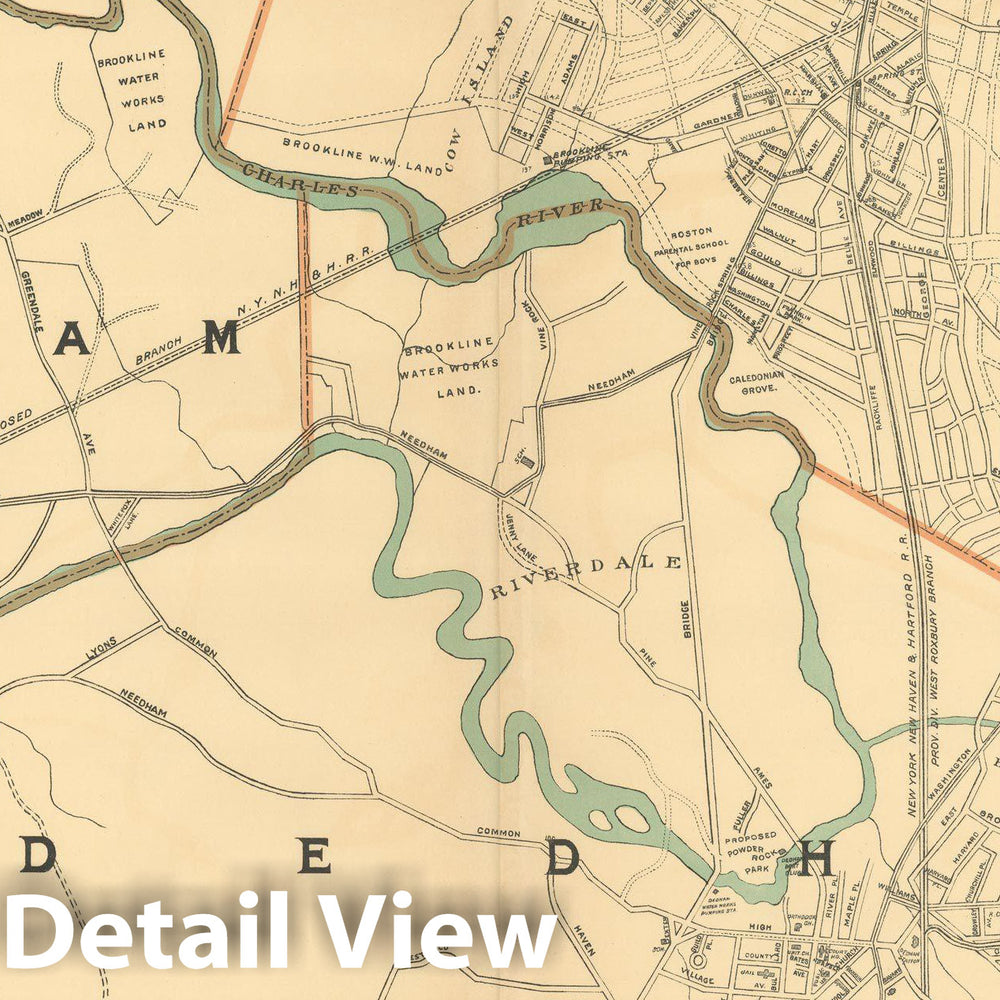 Historic Map : Atlas of Massachusetts, Dedham & Needham & West Roxbury 1904 , Vintage Wall Art