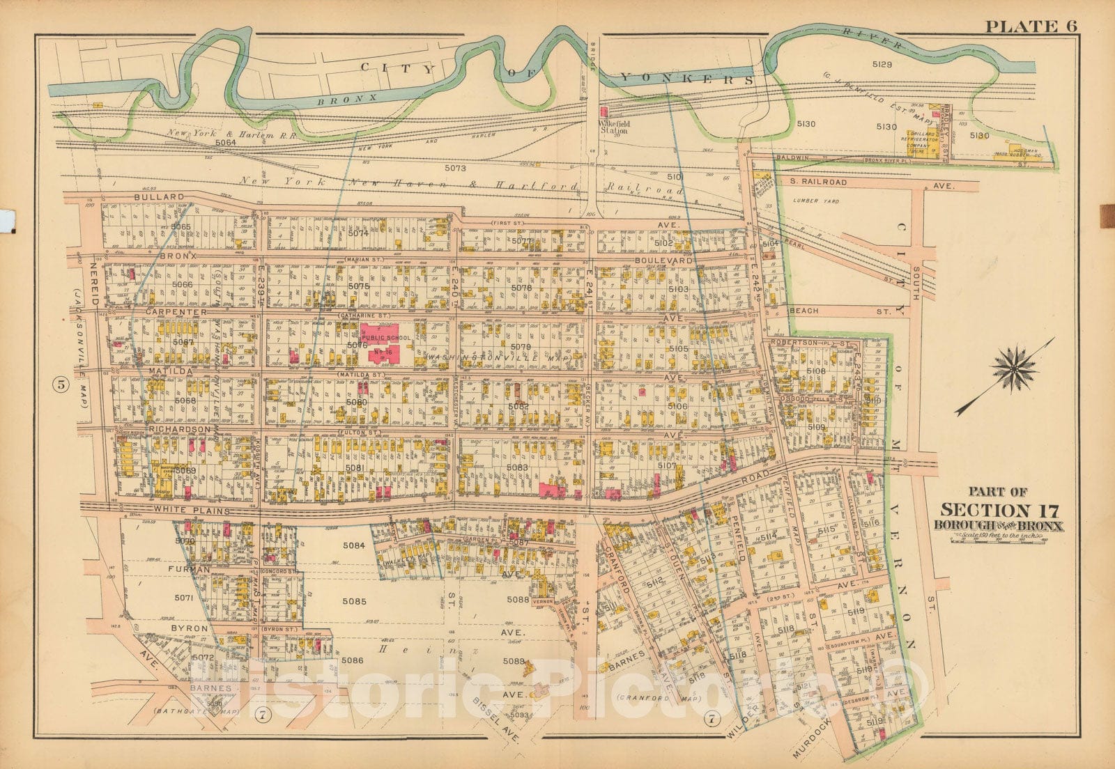 Historic Map : Atlas City of NY, Borough of The Bronx, Annexed District, The Bronx 1913 Plate 006 , Vintage Wall Art