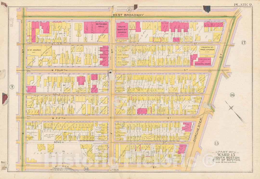 Historic Map : Atlas of South Boston, South Boston 1891 Plate 009 , Vintage Wall Art