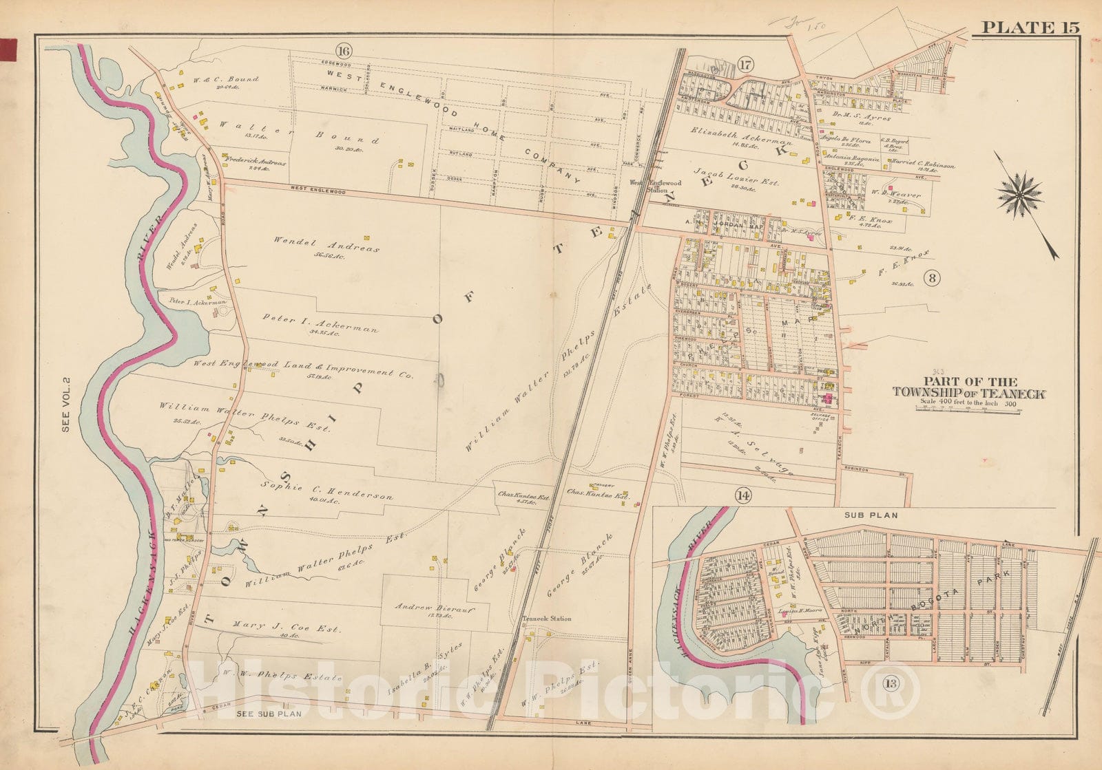 Historic Map : Atlas of Bergen County, New Jersey, Volume One, Teaneck 1912 Plate 015 , Vintage Wall Art