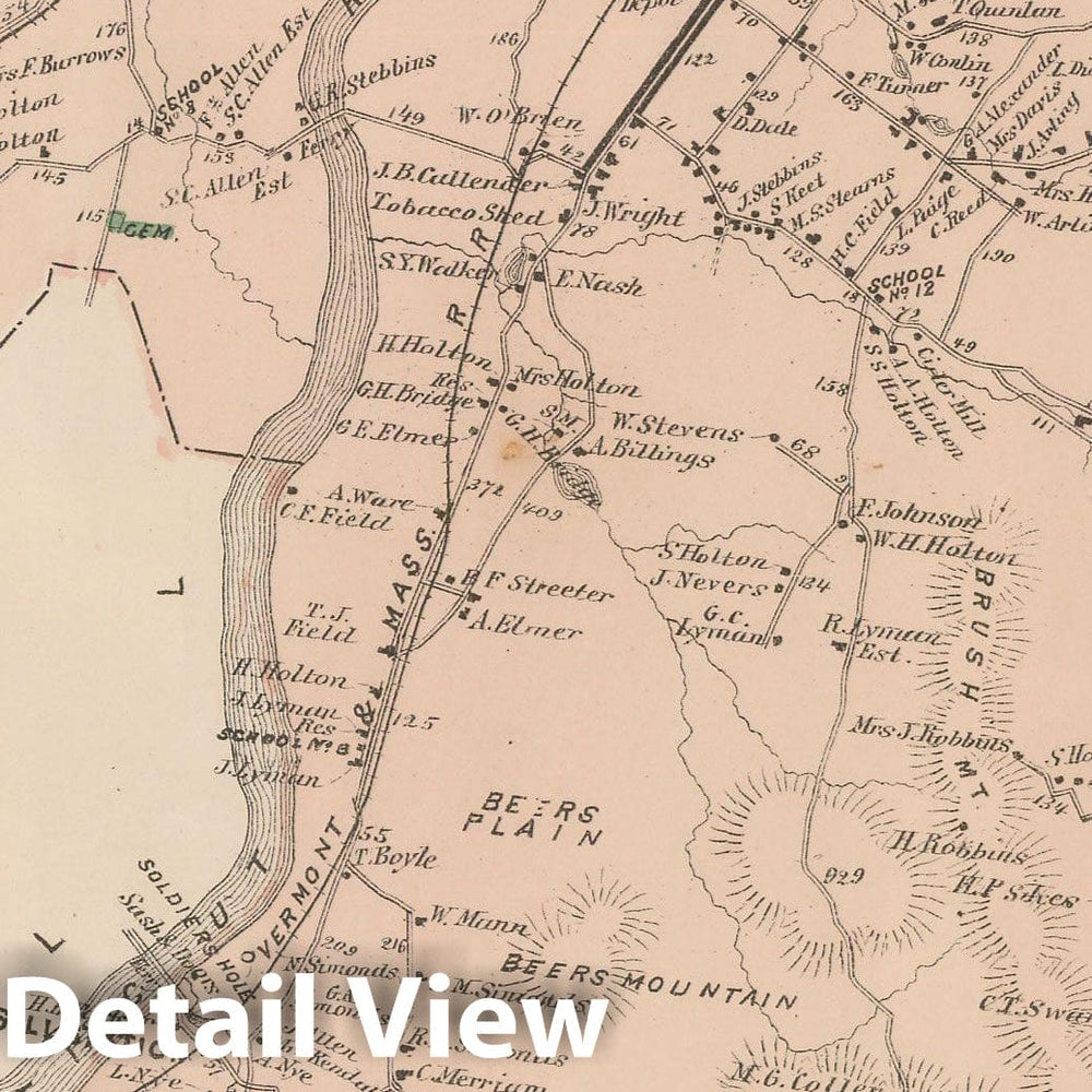Historic Map : Atlas of Franklin Co. Massachusetts, Northfield 1871 , Vintage Wall Art