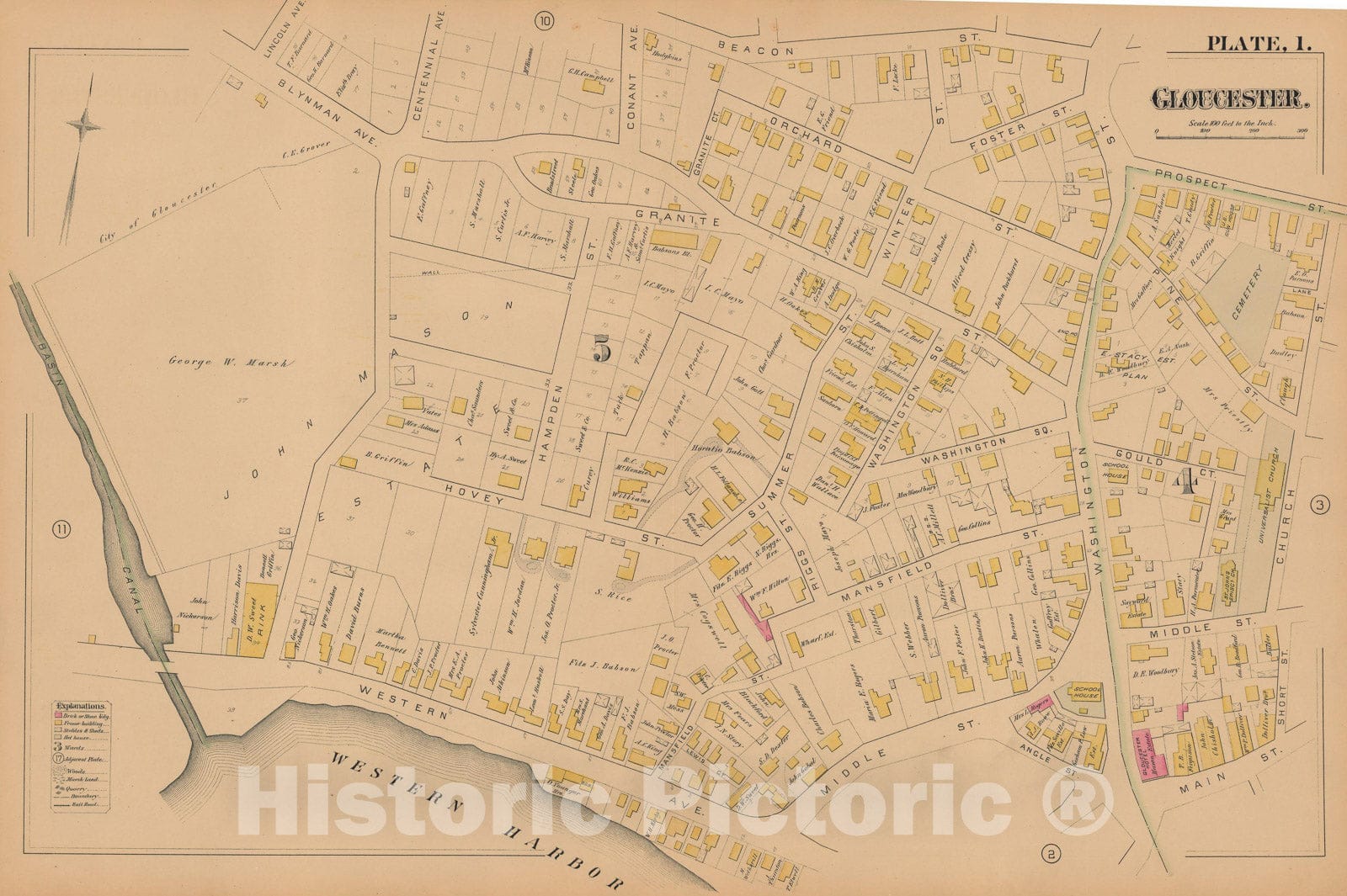 Historic Map : Atlas City of Gloucester and Town of Rockport, Gloucester 1884 Plate 001 , Vintage Wall Art