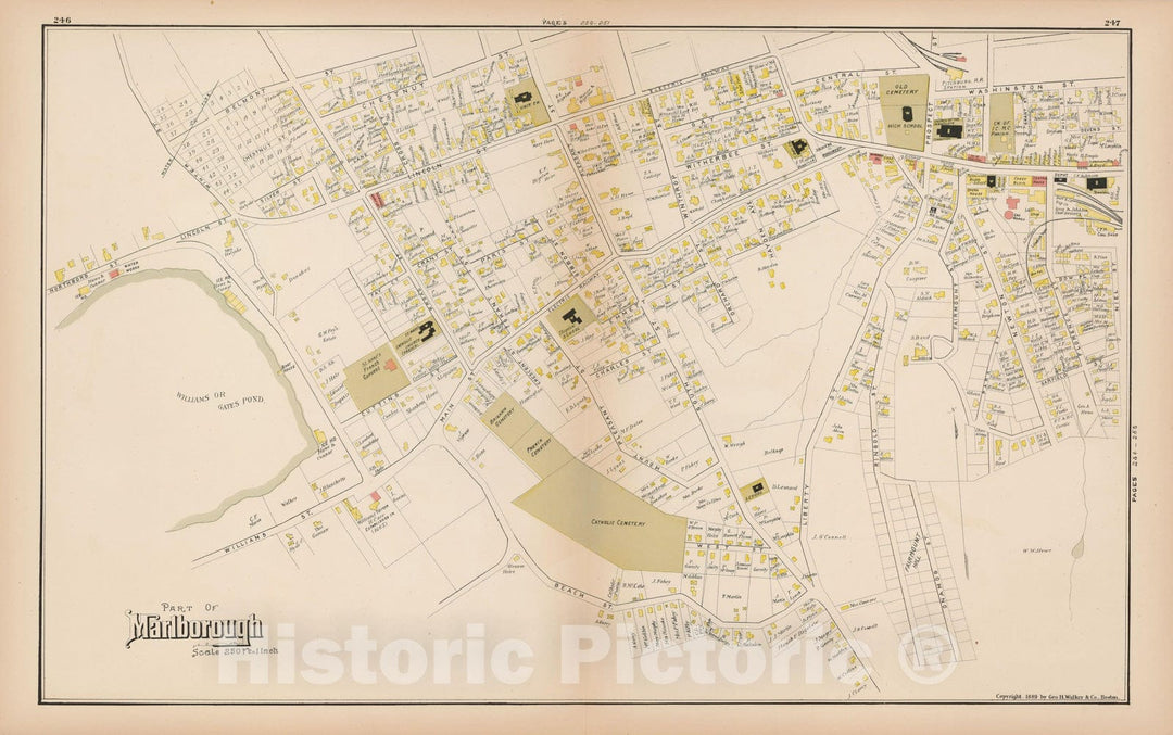 Historic Map : Atlas of Middlesex County, Massachusetts, Marlborough 1889 , Vintage Wall Art
