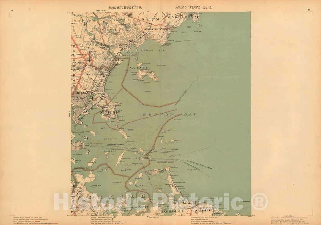 Historic Map : Atlas of Massachusetts, Boston Harbor 1891 , Vintage Wall Art