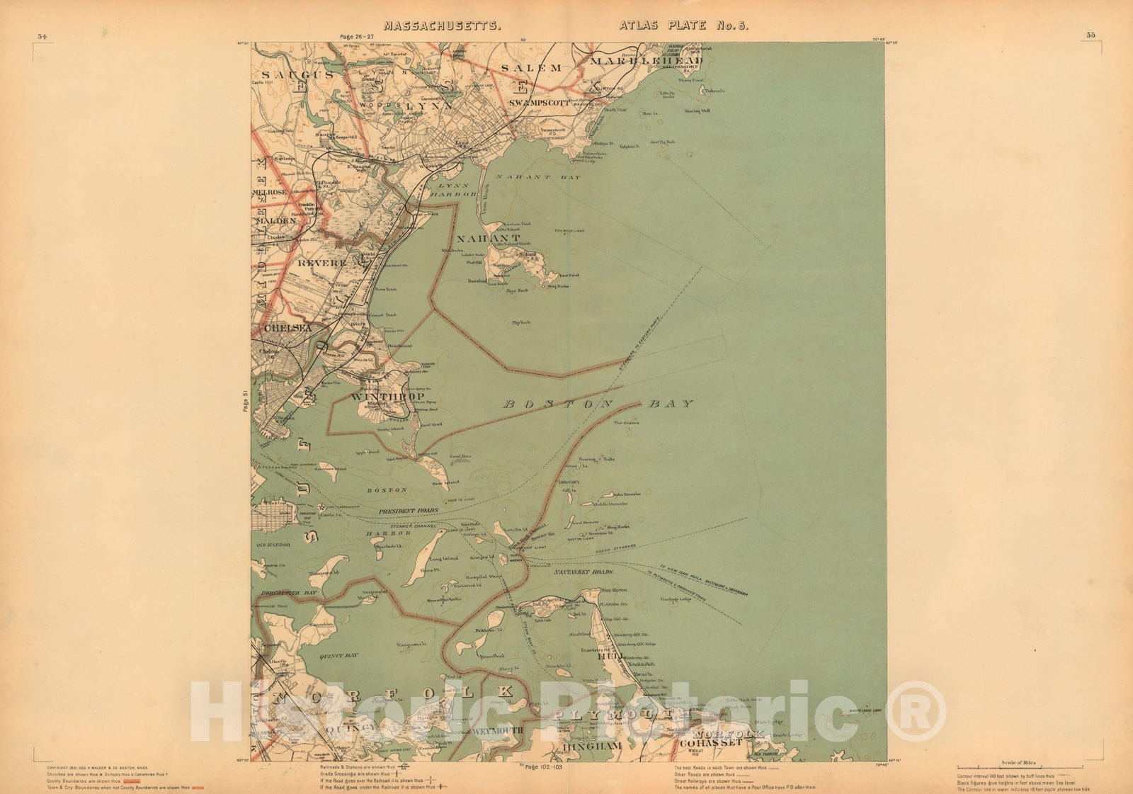 Historic Map : Atlas of Massachusetts, Boston Harbor 1891 , Vintage Wall Art