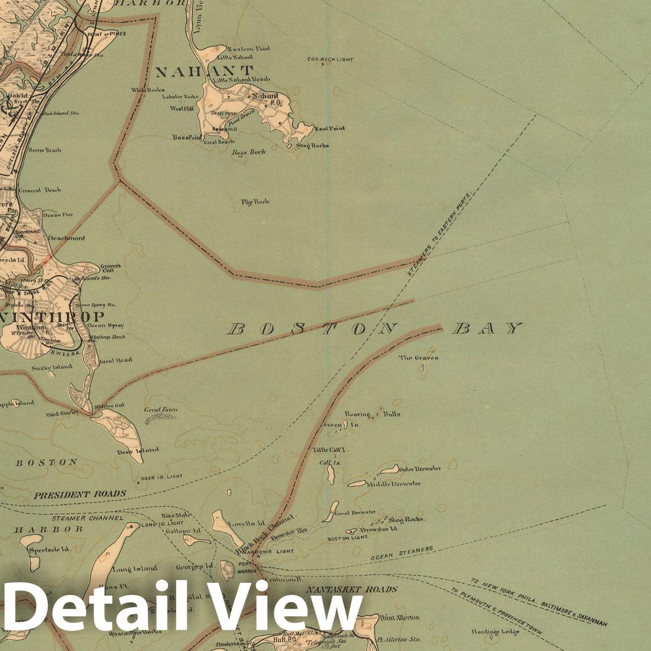 Historic Map : Atlas of Massachusetts, Boston Harbor 1891 , Vintage Wall Art