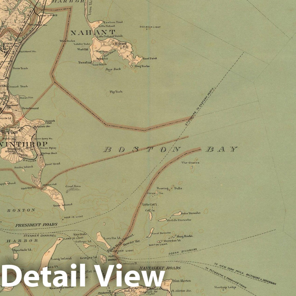 Historic Map : Atlas of Massachusetts, Boston Harbor 1891 , Vintage Wall Art