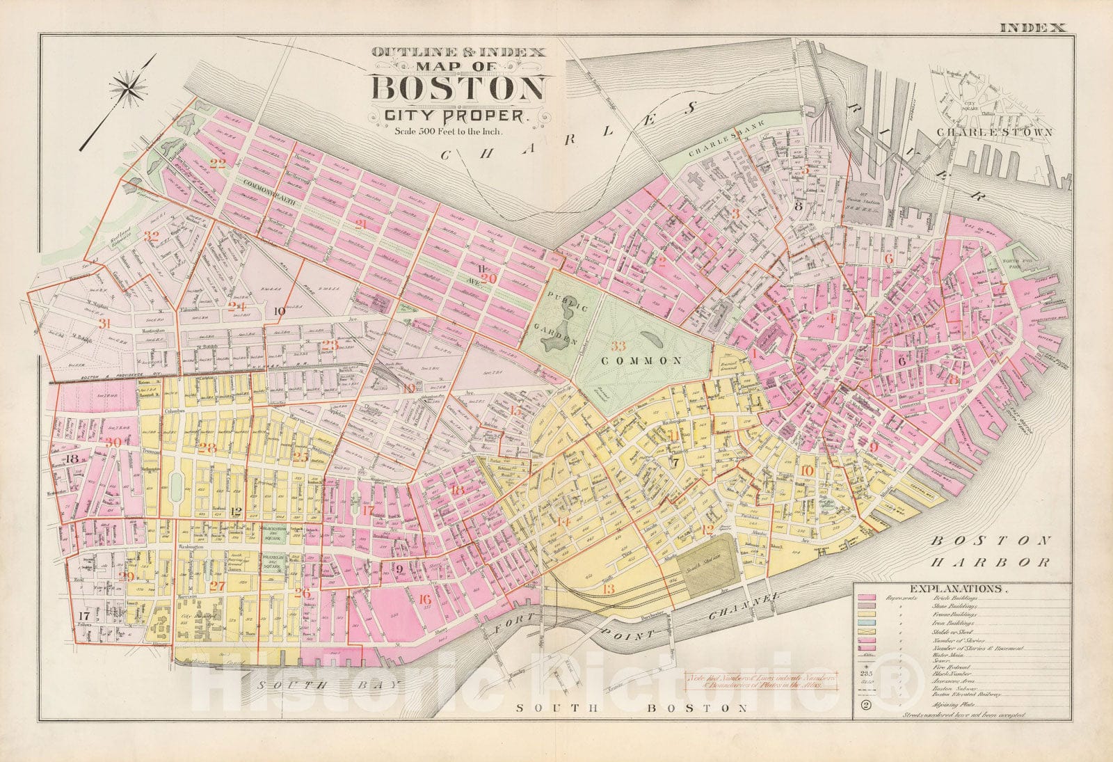 Historic Map : Boston 1898 Index Plate , Vintage Wall Art