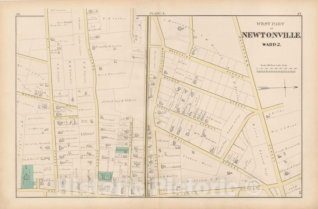 Historic Map : City of Newton, Middlesex County, Newton 1874 Plate E , Vintage Wall Art