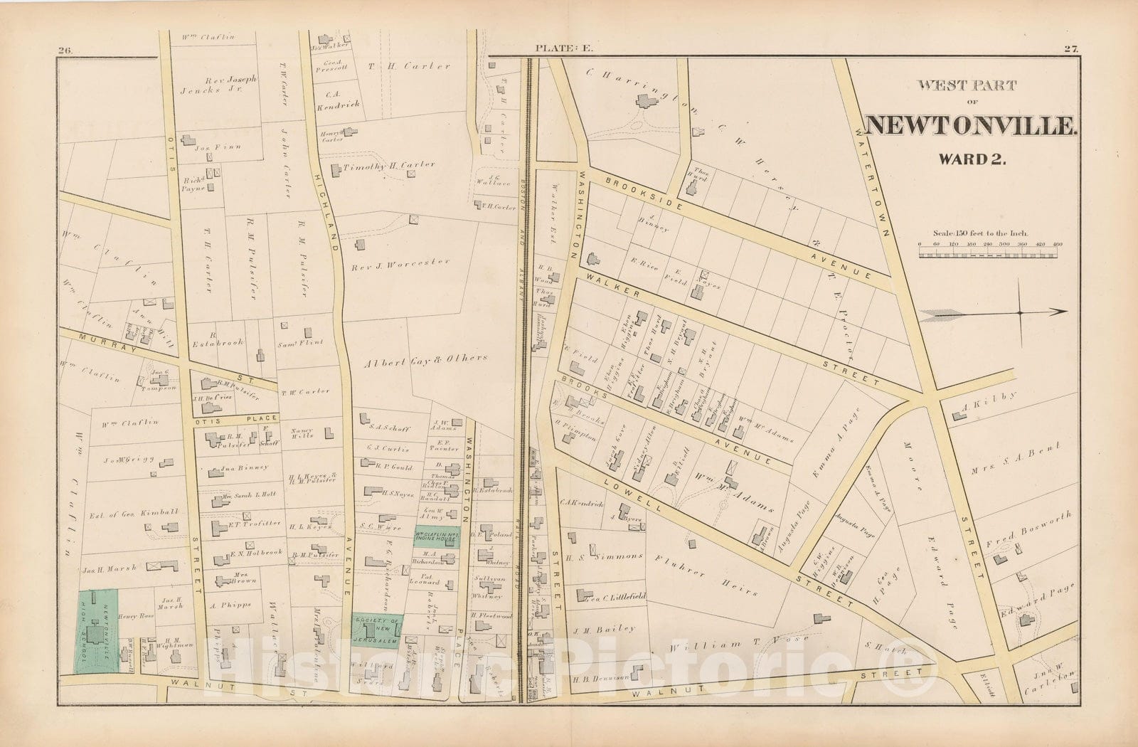 Historic Map : City of Newton, Middlesex County, Newton 1874 Plate E , Vintage Wall Art