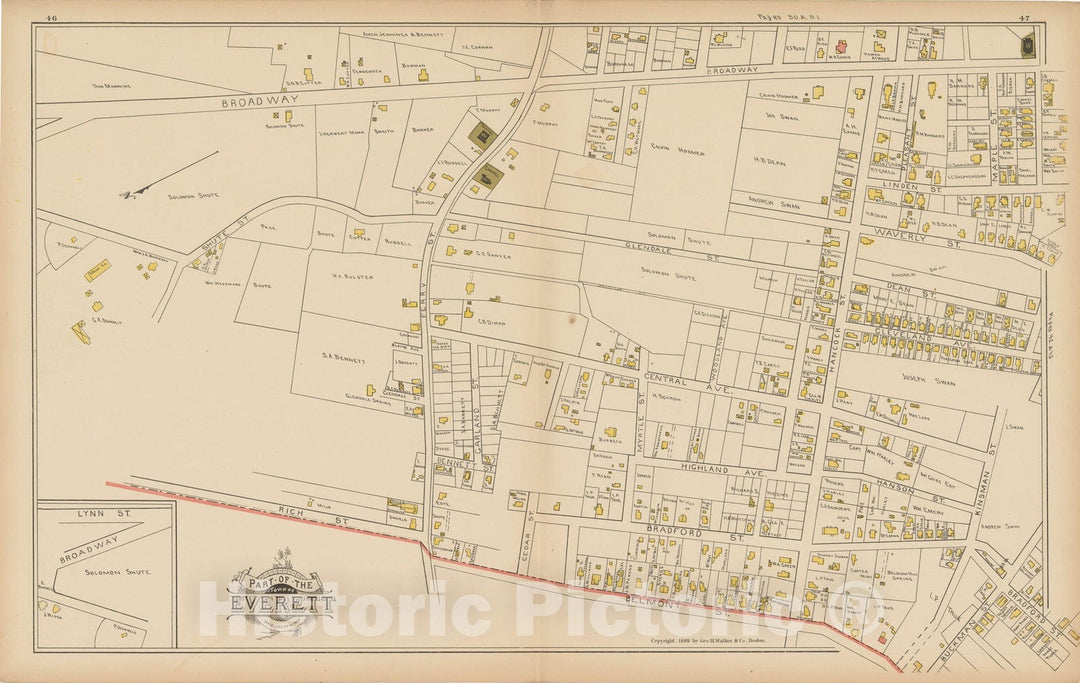 Historic Map : Atlas of Middlesex County, Massachusetts, Everett 1889 , v2, Vintage Wall Art