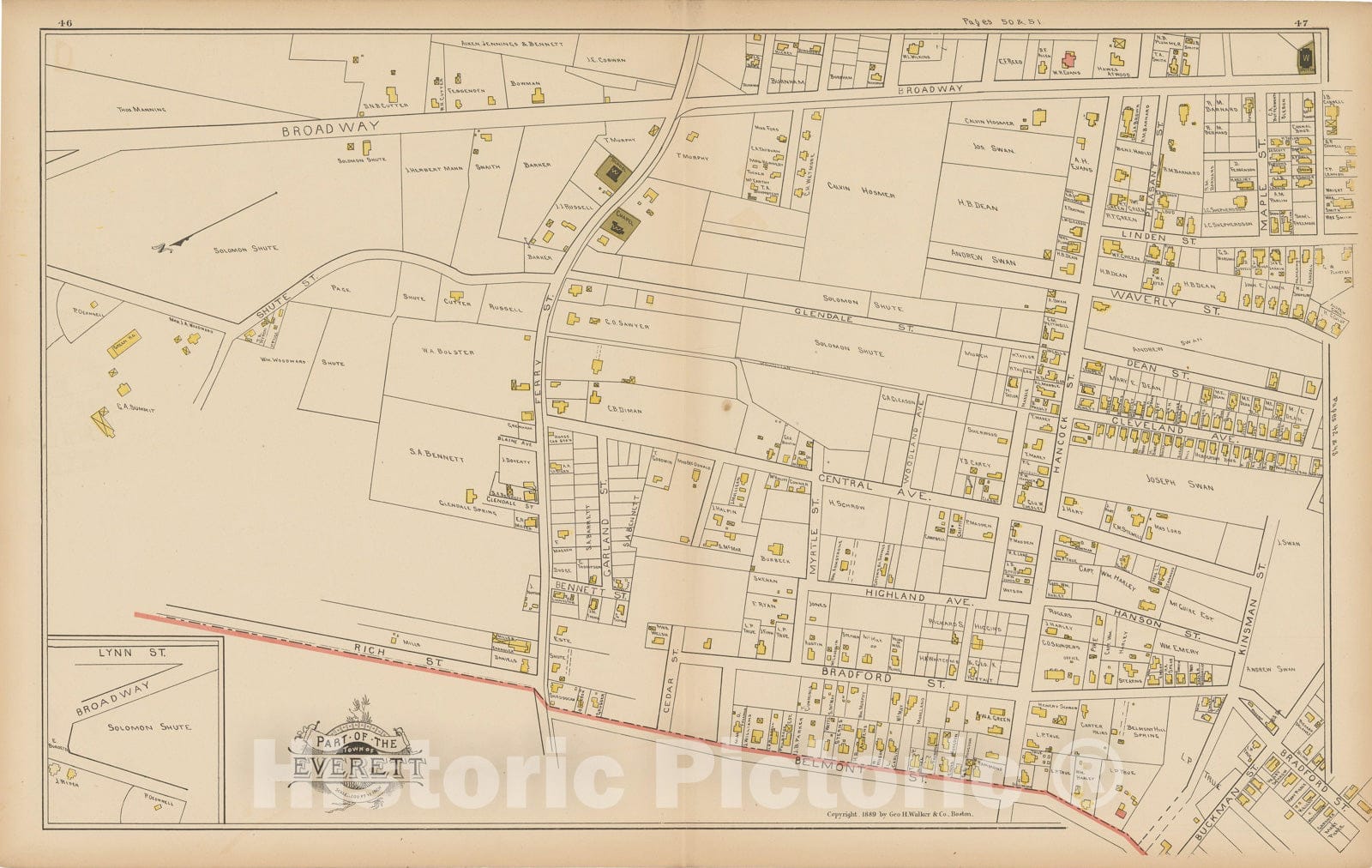 Historic Map : Atlas of Middlesex County, Massachusetts, Everett 1889 , v2, Vintage Wall Art