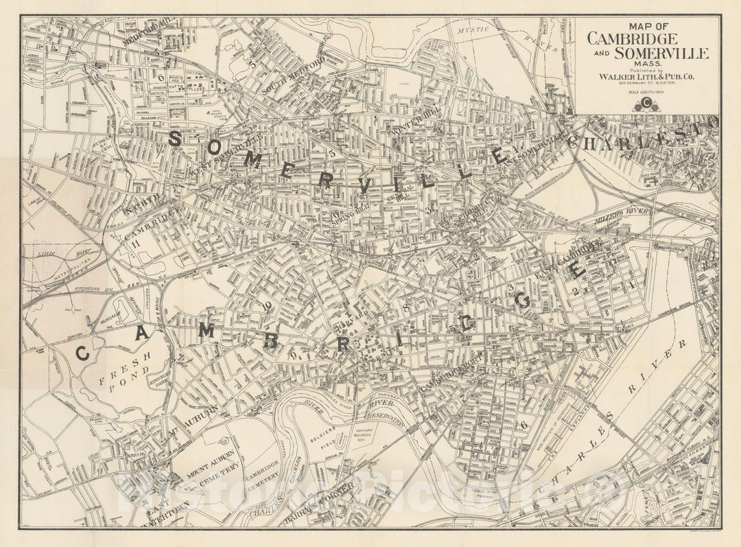 Historic Map : Middlesex County, Cambridge & Somerville 1915 , Vintage Wall Art