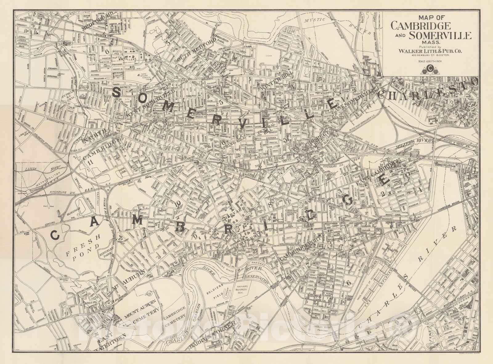 Historic Map : Middlesex County, Cambridge & Somerville 1915 , Vintage Wall Art