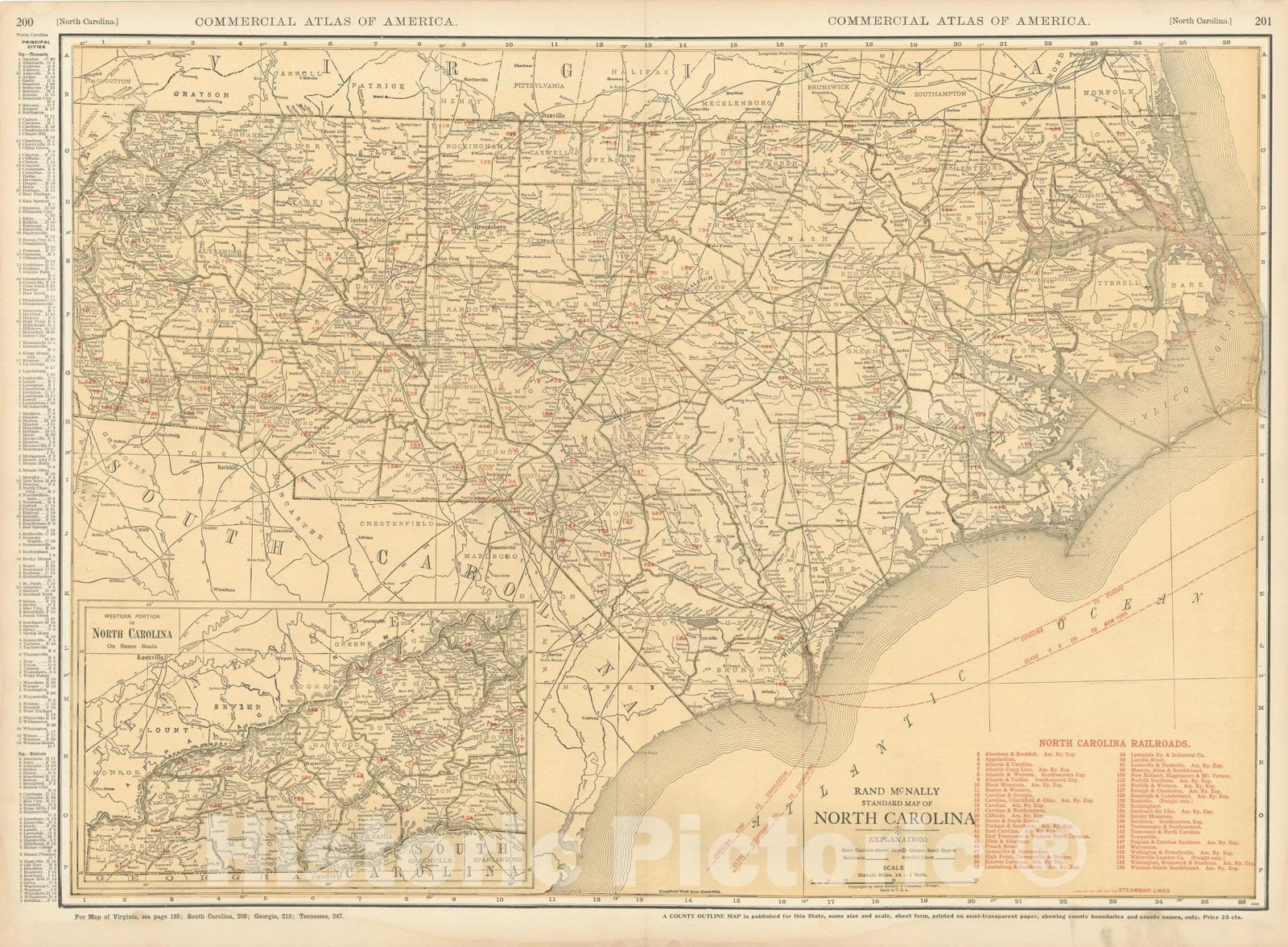 Historic Map : North Carolina 1925 , v2, Vintage Wall Art