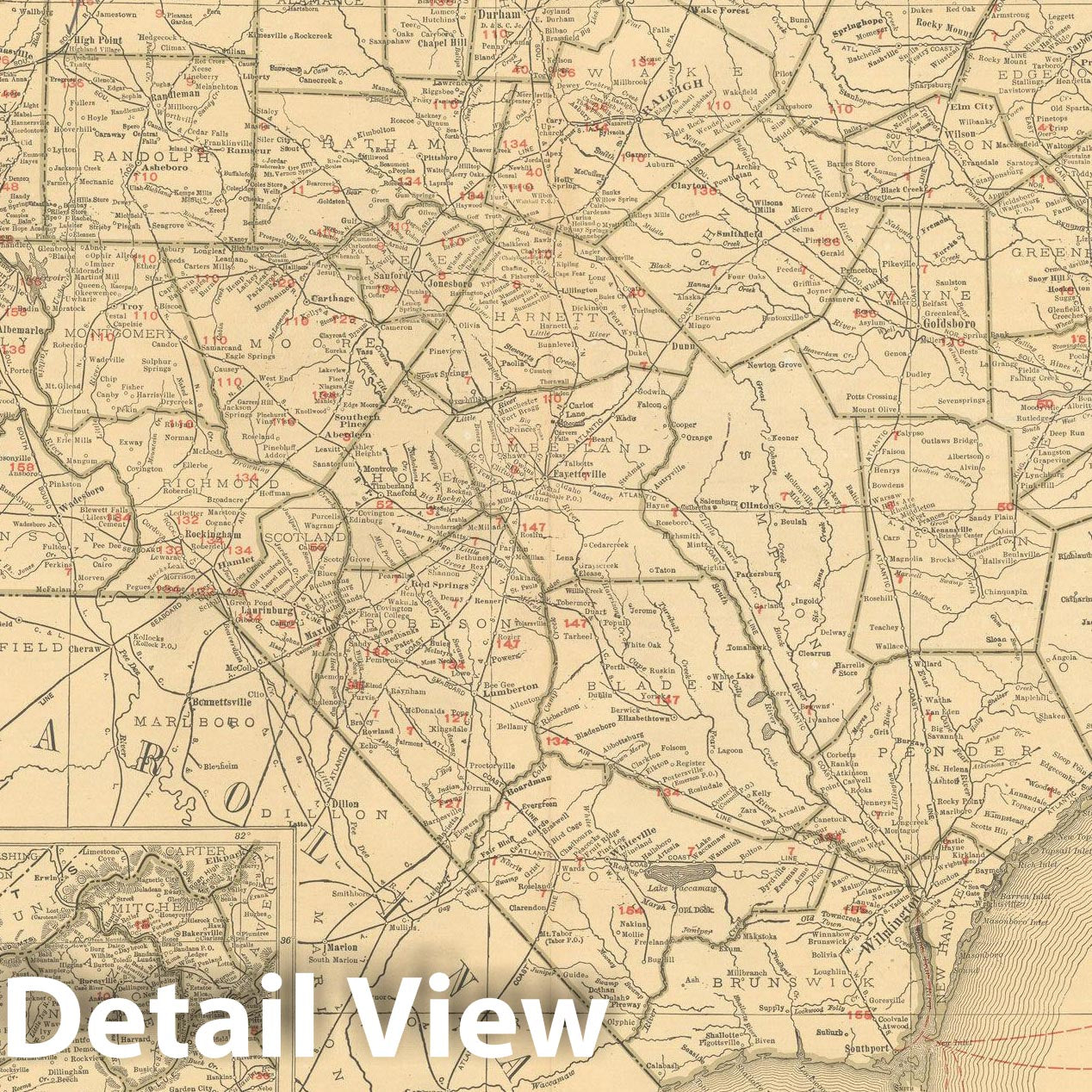 Historic Map : North Carolina 1925 , v2, Vintage Wall Art
