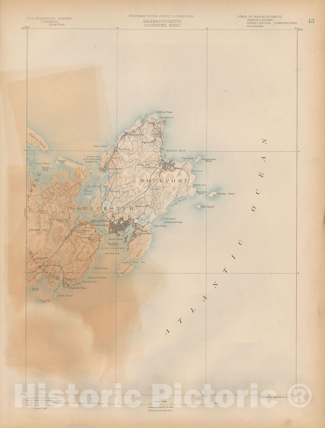 Historic Map : Atlas of Massachusetts, Gloucester & Manchester & Manchester By The Sea & Rockport 1890 Page 43 , Vintage Wall Art