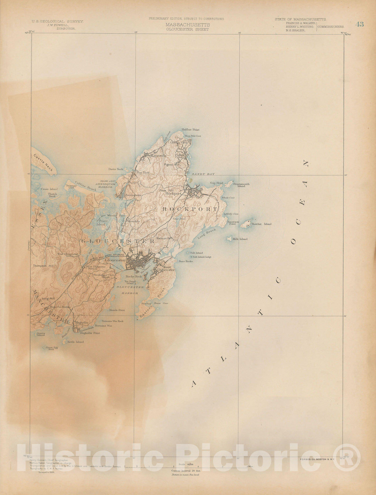Historic Map : Atlas of Massachusetts, Gloucester & Manchester & Manchester By The Sea & Rockport 1890 Page 43 , Vintage Wall Art