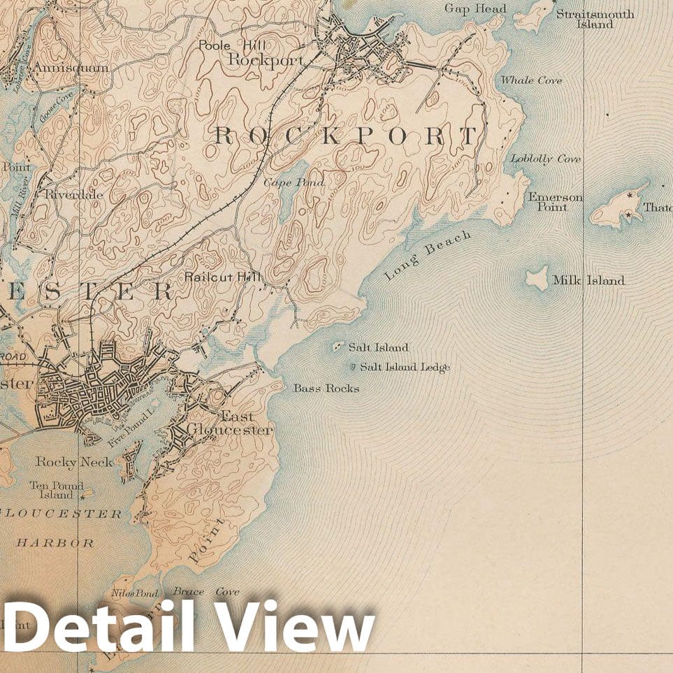 Historic Map : Atlas of Massachusetts, Gloucester & Manchester & Manchester By The Sea & Rockport 1890 Page 43 , Vintage Wall Art
