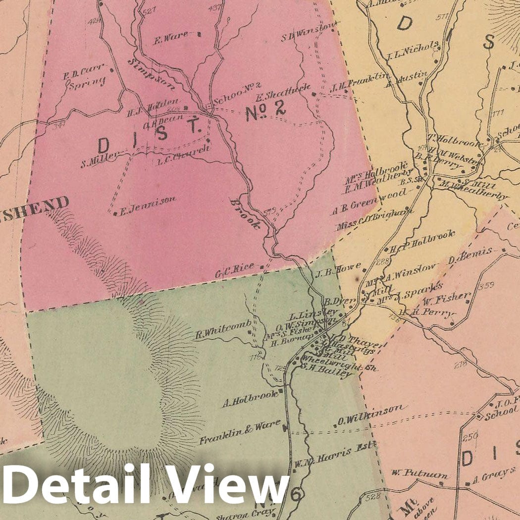 Historic Map : Atlas of Windham County, VT, Townshend 1869 , Vintage Wall Art