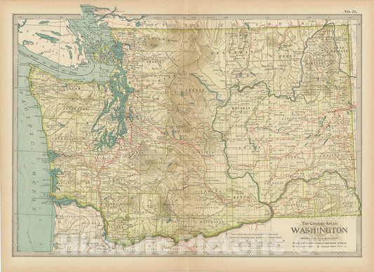 Historic Map : Washington 1914 , Century Atlas of the World, Vintage Wall Art