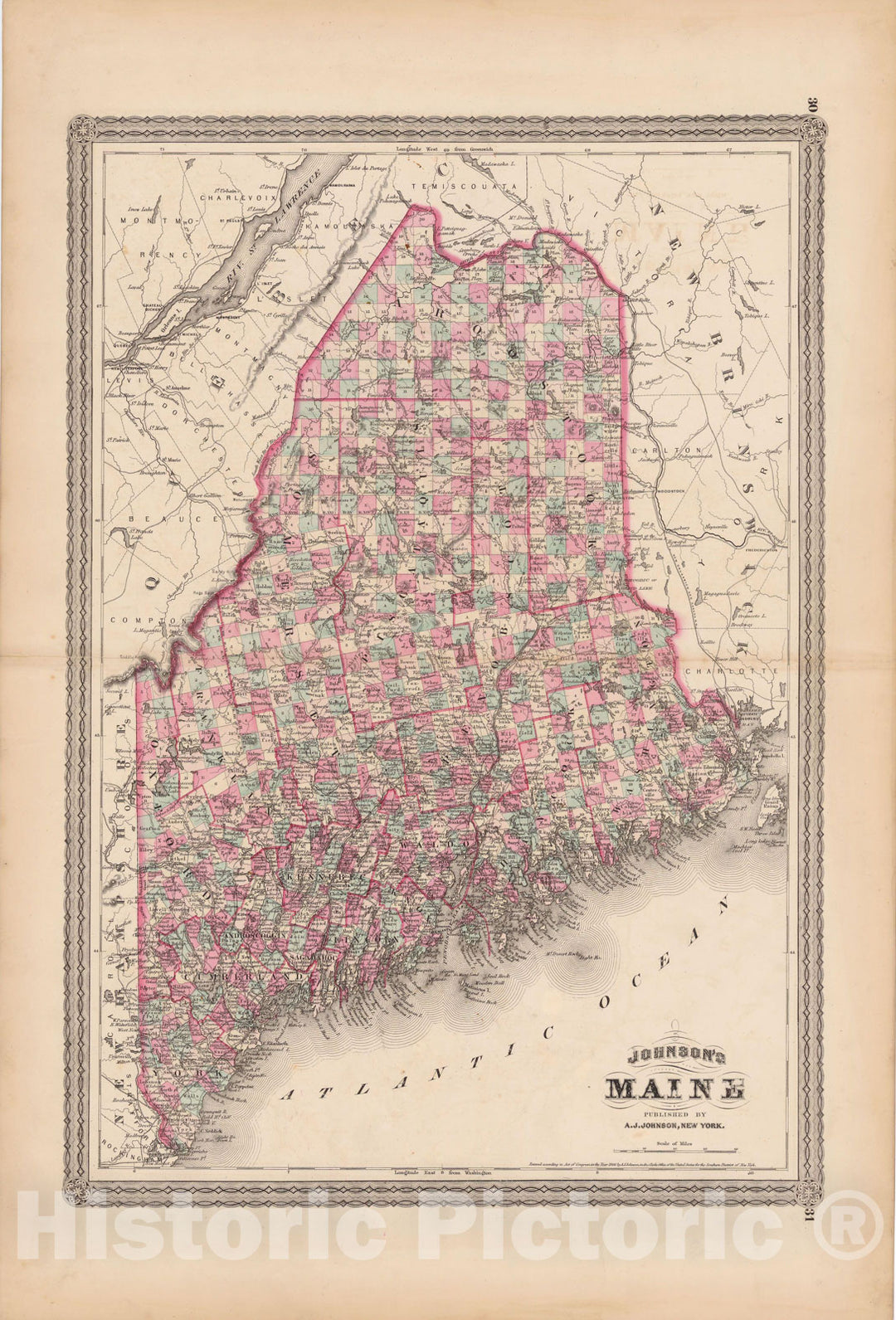 Historic Map : Maine 1873 , Family Atlas World , Vintage Wall Art