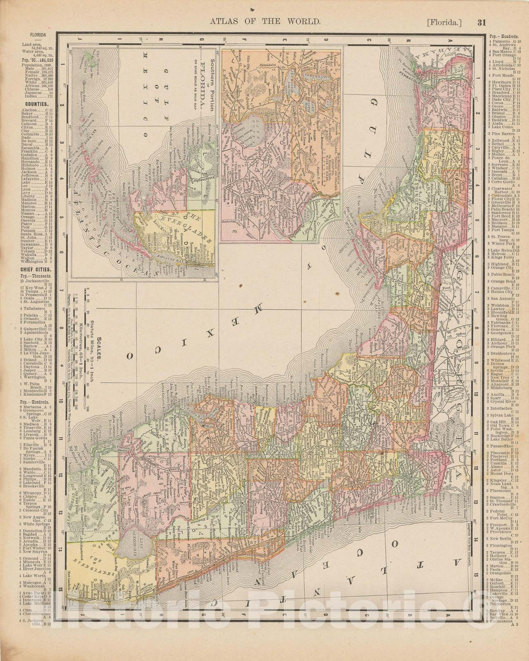 Historic Map : Florida 1900 , Universal Atlas World , Vintage Wall Art