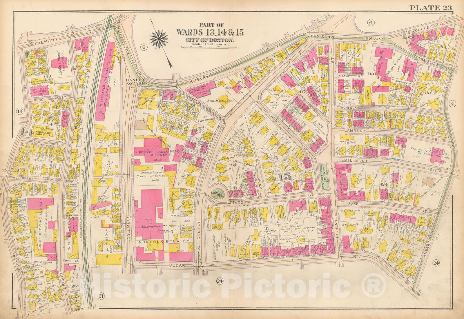 Historic Map : Atlas City of Boston, Roxbury, Roxbury 1915 Plate 023 , Vintage Wall Art