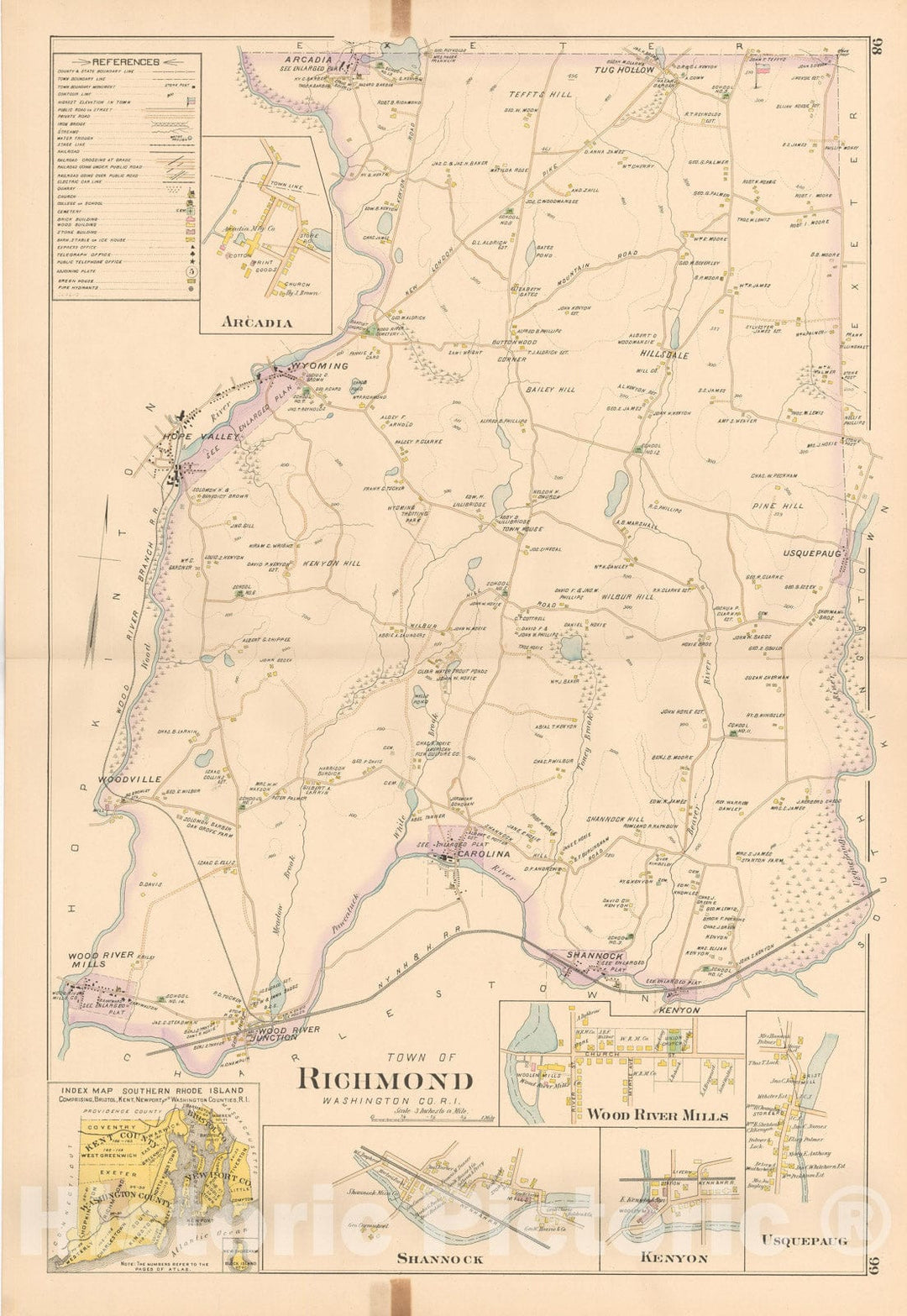 Historic Map : Atlas of Southern Rhode Island, Richmond 1895 , Vintage Wall Art