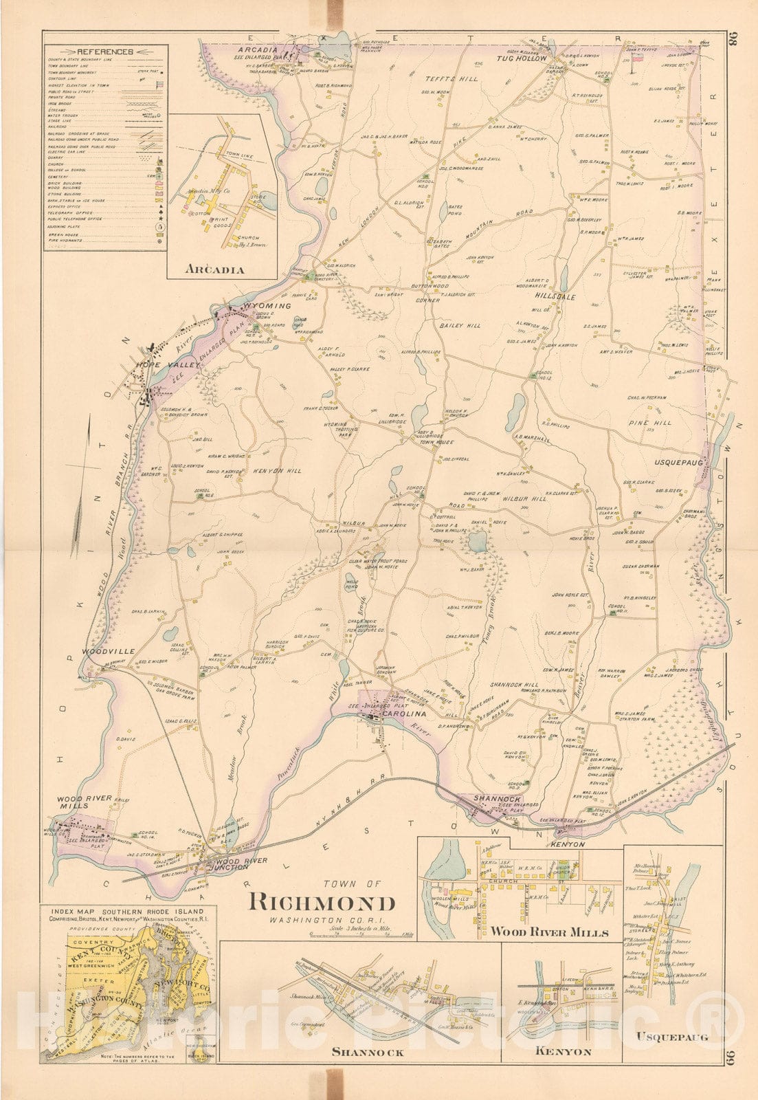 Historic Map : Atlas of Southern Rhode Island, Richmond 1895 , Vintage Wall Art