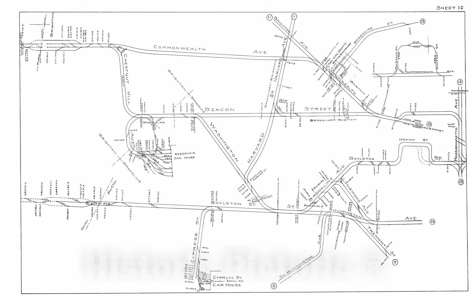 Historic Map : Boston Elevated Railway Track Plans, Brookline 1899-1915 Plate 010 , Vintage Wall Art