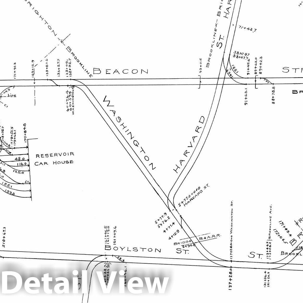 Historic Map : Boston Elevated Railway Track Plans, Brookline 1899-1915 Plate 010 , Vintage Wall Art
